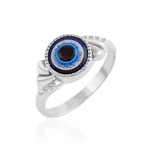 Anillo de dedo globo ocular azul latón enchapado en plata símbolo de buena suerte hombres mujeres - Imagen 1 de 3