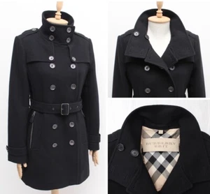 Women's BURBERRY BRIT Wool Black Trench Coat RARE Size US10 UK12 ~M - Picture 1 of 15