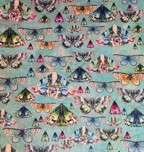 DESIGNERS GUILD  Issoria butterflies turquoise cotton viscose velvet new remnant - Picture 1 of 3
