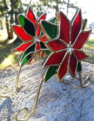 Candelabro Vitral de Pascua Rojo Verde Navidad Flor Ventana Lite Foto 1 de 4