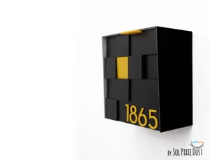 3d Modern Mailbox with 3d Face, Aluminum Black Body and Yellow Numbers - Type 1 - Picture 1 of 12