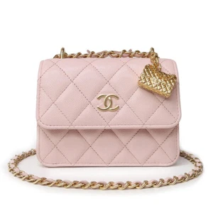 CHANEL Matelasse Mini Shoulder bag / Wallet on Chain Caviar Leather, Pink AP3317 - Picture 1 of 11