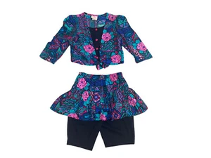 Vtg Eber Girls 1980s Shirt Short Set Neon Skirt Skort Outfit Set 14 USA Made NEW - Picture 1 of 6