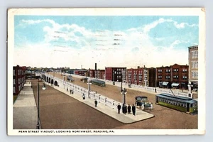 Postcard Pennsylvania Reading PA Penn Street Viaduct Trolley Car 1919 Posted - Picture 1 of 2