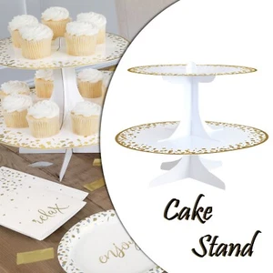 Soporte de postre para cupcakes de oro blanco de 2 niveles decoración bodas fiestas - Imagen 1 de 12