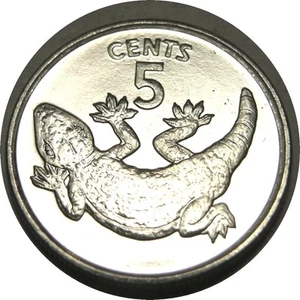 elf  Kiribati 5 Cents 1979  Stump-Tailed Gecko  Lizard  Reptile Non-Magnetic - Picture 1 of 2