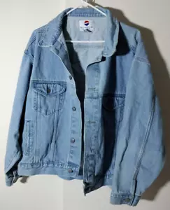 Vintage Pepsi Men's Xtra Large Denim Blue Jean Jacket Light Wash Button Up - Picture 1 of 4
