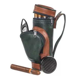 Golf Bag Cigar Holder Travel Portable Storage Set Cigar Cutter Humidifier - Picture 1 of 5