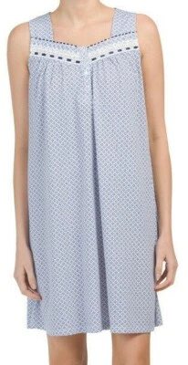 NUEVO CON ETIQUETAS Camisón Aria Blanco/Azul Marino FOULARD GEO Tejido Suave 37" S Borde Encaje/SATINADO Foto 1 de 4