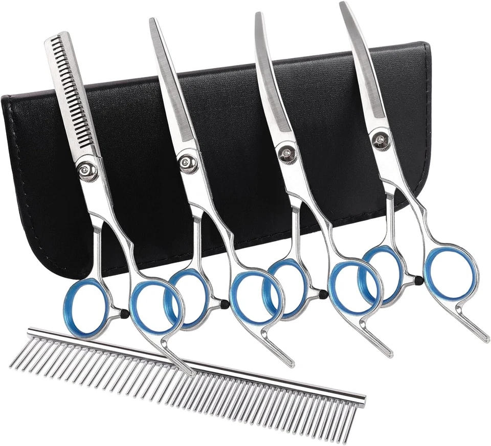 Professional Hair Fur Cutting Scissors Pet Dog Grooming Curved Shears Tool Kit - Image 1 of 4