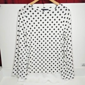 M&S Collection White Long Sleeve TShirt Size 12 Faux Shirt Bottom Square Pattern - Picture 1 of 17