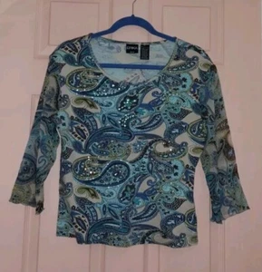 Erika Blue PL Cotton - Polyester 3/4 Sleeve Blouse - Picture 1 of 4