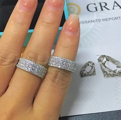 REAL VVS1 Moissanite 925 Sterling Silver Wedding Band Ring Great Gift for Women - Image 1 of 4