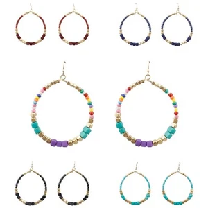 Cube Seed Bead Hoop Earrings in 5 Colors - Beaded, Crystal Avenue (2x3in) - Picture 1 of 15