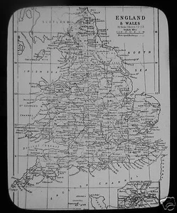 Glass Magic Lantern Slide MAP OF ENGLAND AND WALES C1900 - Picture 1 of 2
