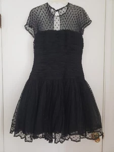 OSCAR DE LA RENTA STUDIO Dress Vintage 80s Black Lace Mini Fit Flare Wednesday - Picture 1 of 18