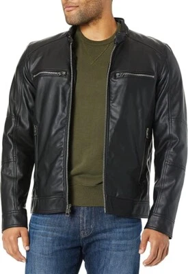 GUESS V7808 Mens Black Faux Leather Moto Jacket Size S - Image 1 of 3