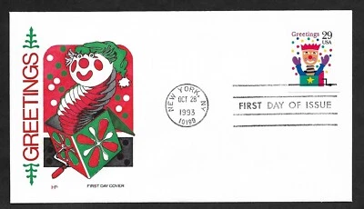 #2801 29c Christmas '93 - Jack-in-the-Box - House of Farnam FDC (Die Cut) - Image 1 of 2