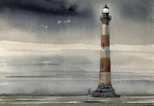 Faro Morris Island Old Charleston Folly Beach SC. Tarjetas de notas artísticas de James Mann - Imagen 1 de 2