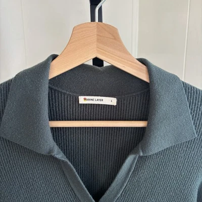 Marine Layer Lexi Rib Long Sleeve Sweater Polo Midi Dress Green Women’s Large - Image 1 of 4