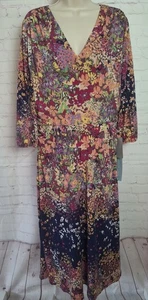 London Times Damen Midikleid V-Ausschnitt 3/4-Arm Marine Blumen Cinched Taille 16 - Bild 1 von 8