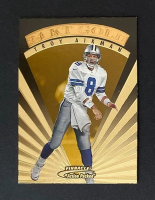 Troy Aikman 1997 lleno de acción 24 quilates oro en relieve 12 patio Dallas Dynasty QB como nuevo Foto 1 de 2