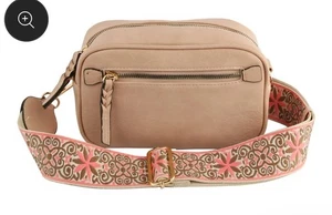 Rosa Umhängetasche mit gemustertem dickem Riemen Neu mit Etikett - Bild 1 von 5