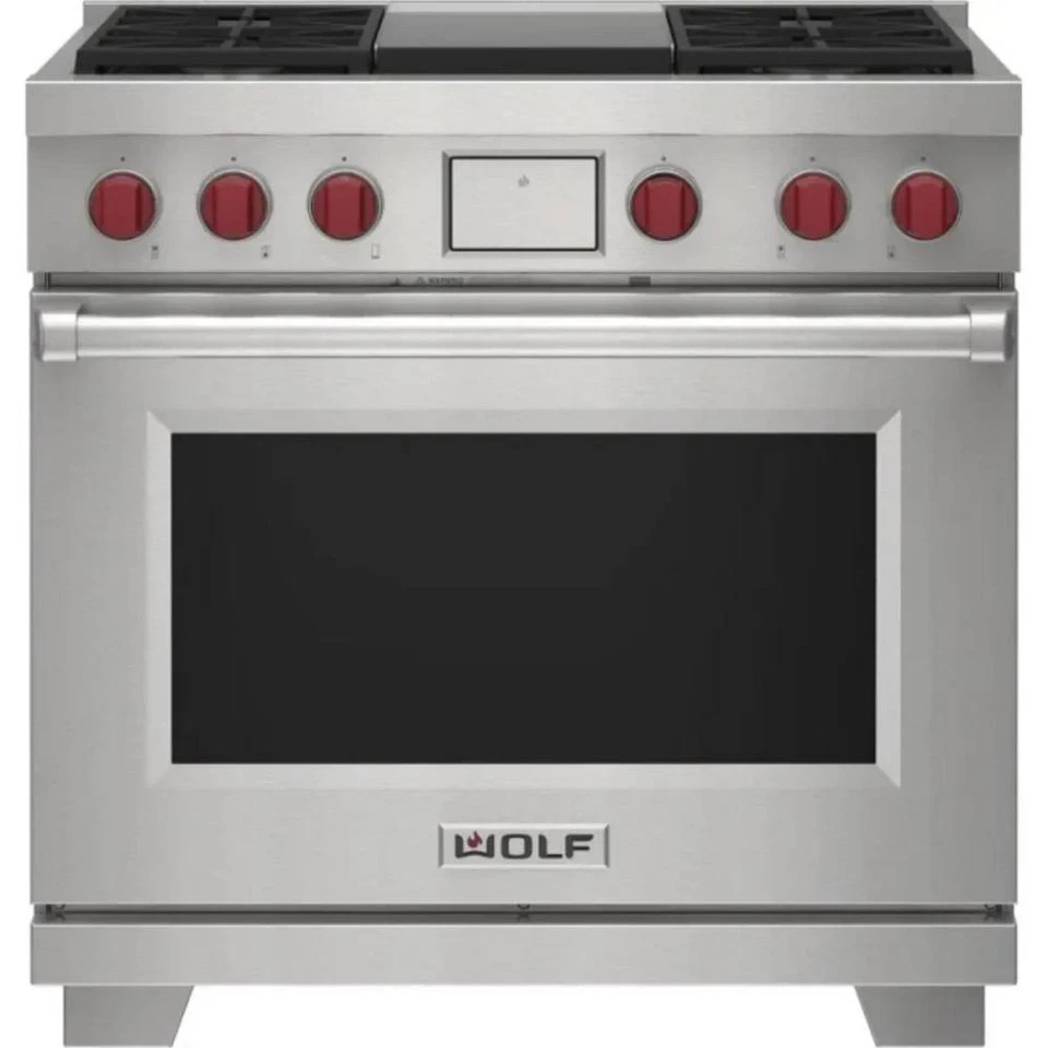 WOLF RANGE Wolf M Series 36" 4 Sealed Burners+Infrared Griddle Dual-Fuel Range DF36450GSP