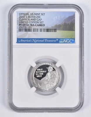 2016-S Silver PF69 ANT Cumberland Gap Quarter Limited Edition NGC *0498 - Image 1 of 4