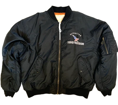 Jaqueta bombardeiro preta Operation Iraqi Freedom XXL bordada fornecedor do exército nórdico - Imagem 1 de 4