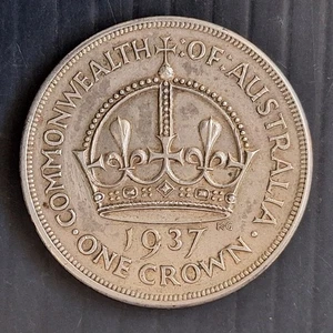 1937 Australia One Crown Coronation 28.28g Silver (92.5%) coin George VI - Picture 1 of 2