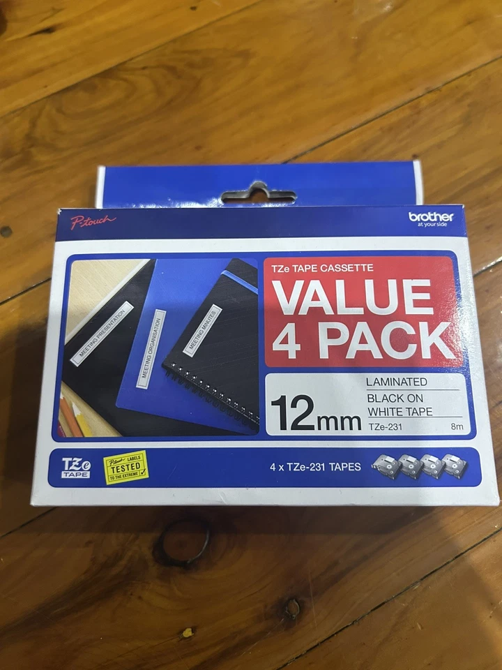 brother tape cassette 12mm value 4 pack laminated black on white tape - image 1 of 1