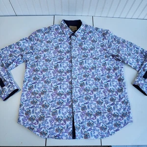 Cremieux Paisley Camicia con bottoni Uomo XXL 2XL Bianco Viola Blu Cotone  - Foto 1 di 8