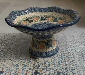 Polnische Keramik Unikat SOCKEL SERVIERSCHALE SCHALE Mehrfarbig 8" x 5" SIGNIERT Exc. - Bild 1 von 13