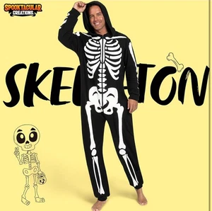 Spooktacular Creación Esqueleto Felpa Pijama Mono Adulto S Disfraz de Halloween - Imagen 1 de 6