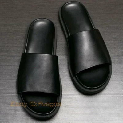 Moda Hombres Zapatillas de Cuero Real Informales Mules Sin Cordones Punta Abierta Sandalias Verano Foto 1 de 4