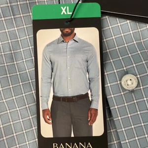 Banana Republic Men's Non-Iron Dress Shirt Slim Fit XL BLUE 18.5 x 36.5 Check - Picture 1 of 10