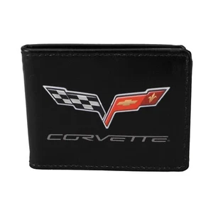 Cartera de cuero negra plegable doble logotipo Corvette C6 2005-2013 - Imagen 1 de 2