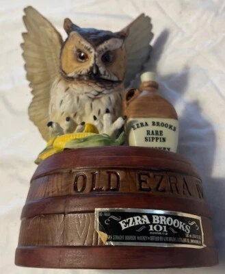 Ezra Brooks Rare Sippin Whiskey Scops Owl Decanter Liquor Bottle 1980 w Orig Box - Image 1 of 4