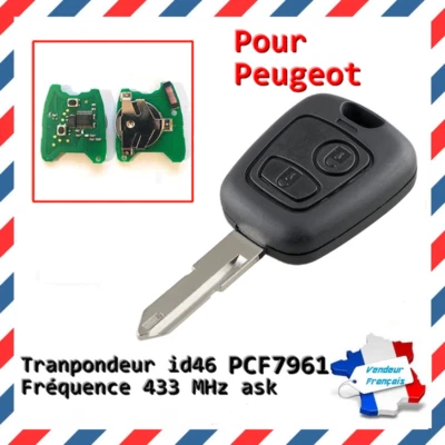 Clé vierge + électronique avec transpondeur ID46 PCF7961 pour PEUGEOT 206 206CC