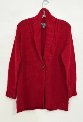 Eddie Bauer Cardigan Sweater Red  Size L One Button Collared Office Preppy - Image 1 of 4