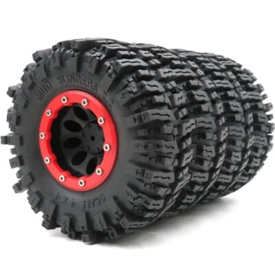 4x RC 2.2 Mud Slingers Tires OD 124mm & 2.2 Beadlock Wheels Rims For RC Crawler - Image 1 of 4