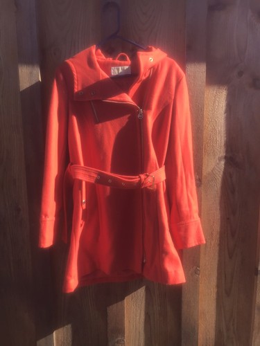 Cappotto invernale Michael Kors taglia 8 arancione rosso lana moto zip cintura cappuccio immacolato