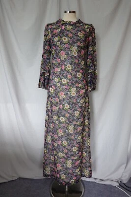 Excelente MAXI VESTIDO FLORAL de algodón fino de los años 70 - Reino Unido 8/10 en muy buena condición Foto 1 de 4