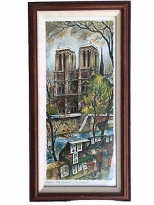 PARIS Notre Dame 65 et Bonsoir Street Fabulous Scene Framed Print Signed MCM - Picture 1 of 16