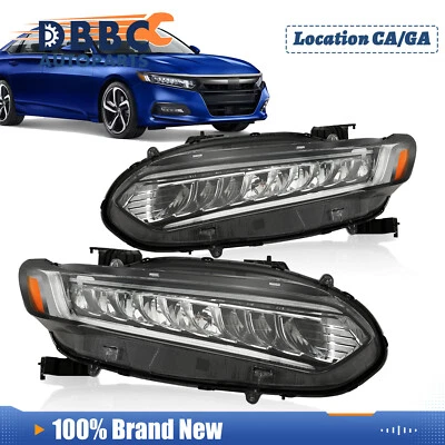 For 2018-2022 Honda Accord Full LED Headlights Chrome Left Right Side Pair 2Pcs - Image 1 of 4