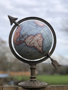VINTAGE Robert DeVaugondy 13" Tall Desktop Globe Terrestre With a Cast Iron Base - Picture 1 of 12