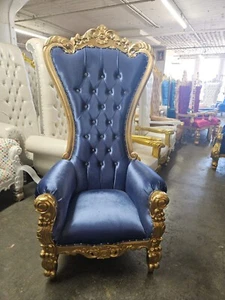 Brand New Royal 70" Tall Throne Party Chair Style - Blue Velvet / Gold - Picture 1 of 7
