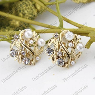 Pendientes CLIP ON CRISTAL PERLA oro moda CLIPS RETRO VINTAGE estilo estrás Foto 1 de 4