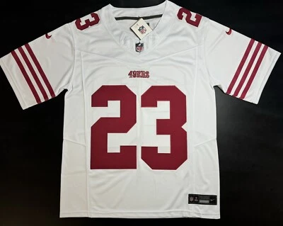 Camiseta deportiva grande Christian McCaffrey #23 Vapor FUSE blanca Elite Quality 49ers Foto 1 de 4